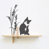 Stickers muraux chat noir et blanc et fleurs