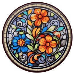 Sticker Rond Floral motif vitrail. Élégance et Charme Rétro