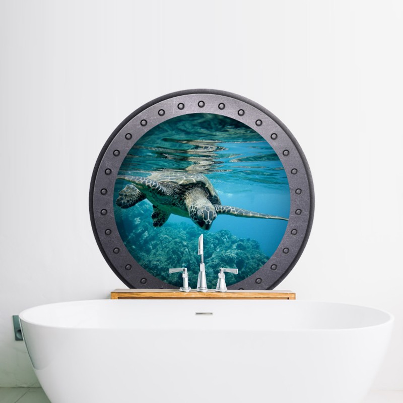 Sticker hublot vue marine avec tortue