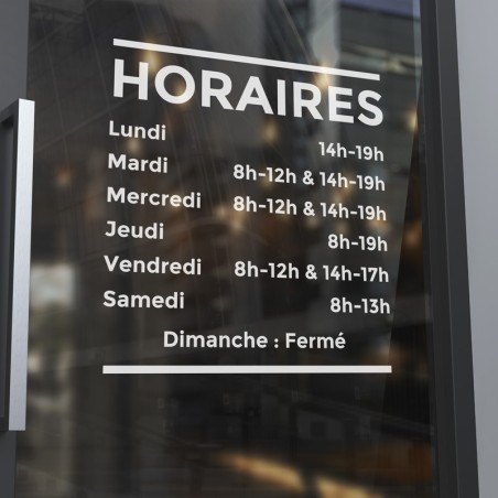 Stickers Horaires pour Vitrine. Pratiques, Élégants et Faciles à Appliquer