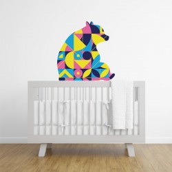 Sticker mignon ours assis style patchwork