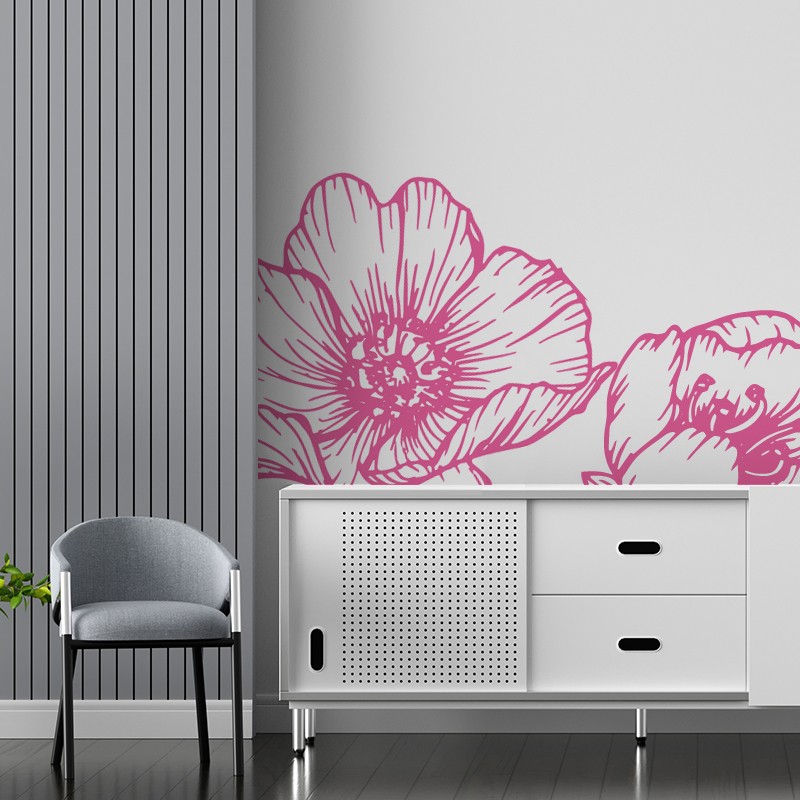 Autocollant mural motifs fleurs de coquelicots pour décoration intérieure  et vitrine