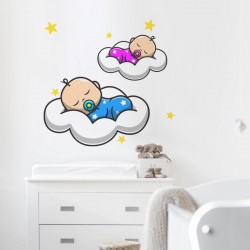 Stickers muraux bébés endormis sur nuages