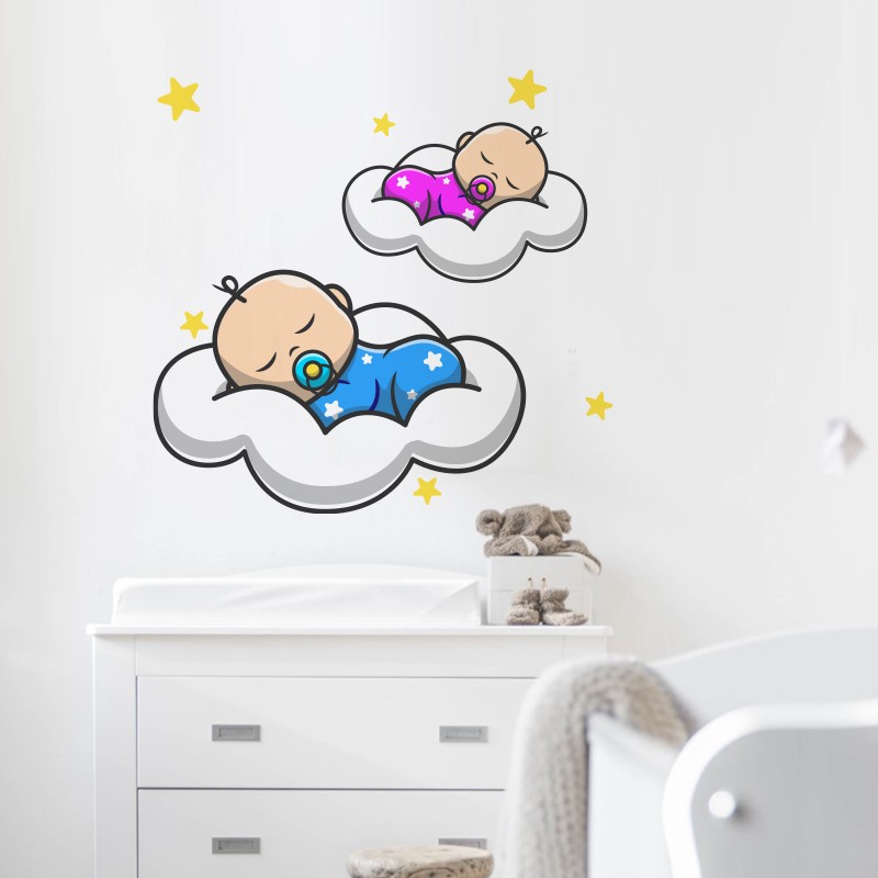 Stickers muraux bébés endormis sur nuages