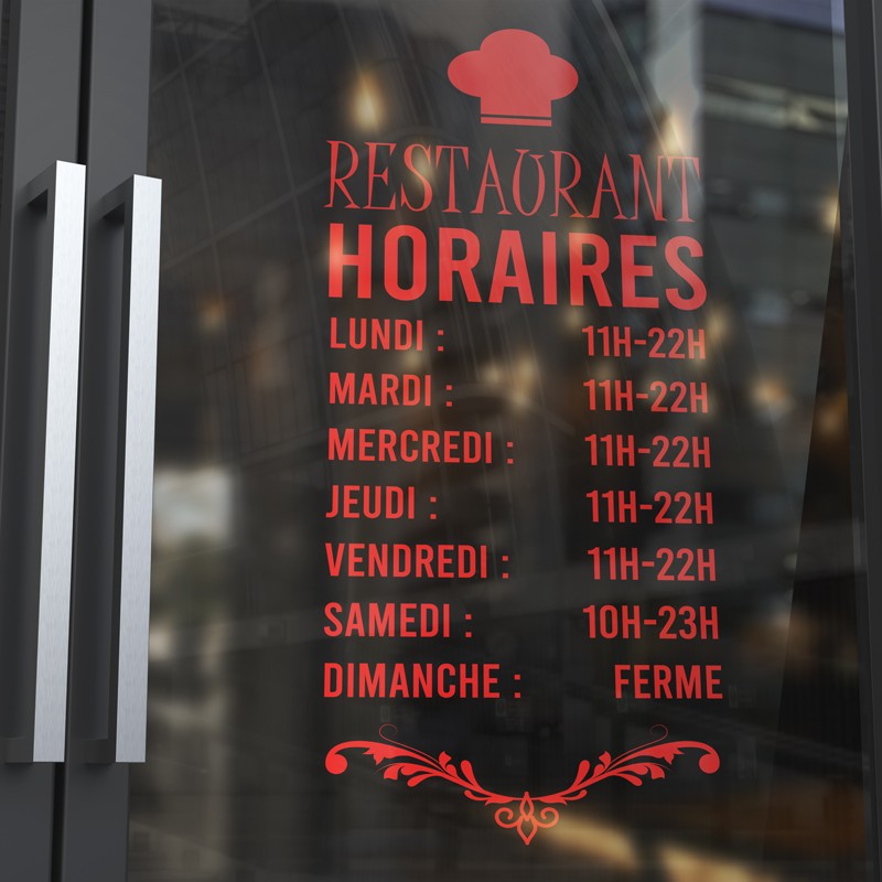 Autocollant vitrine Horaires personnalisables